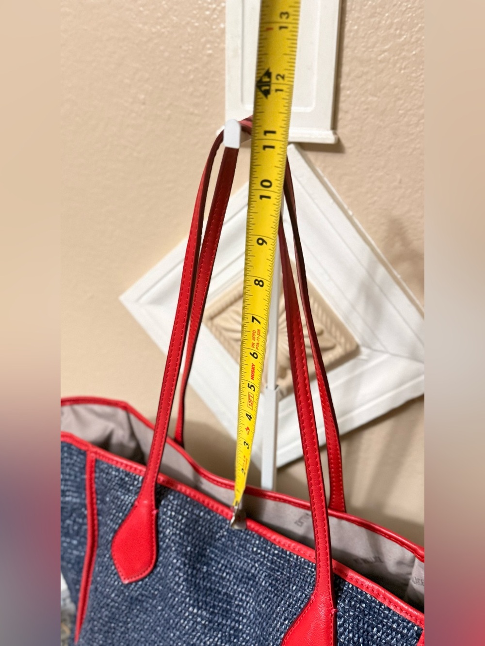 MZ Wallace Navy Straw Tote with Red Trim - Picture 5 of 10